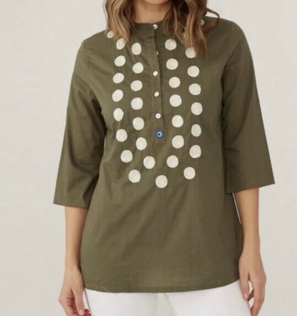 Figue India Hicks Top Womens S Tunic Mandarin Collar Minimalist coastal Glam New